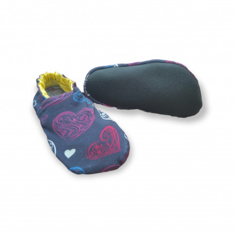 Anti-slip slippers - hearts/blue