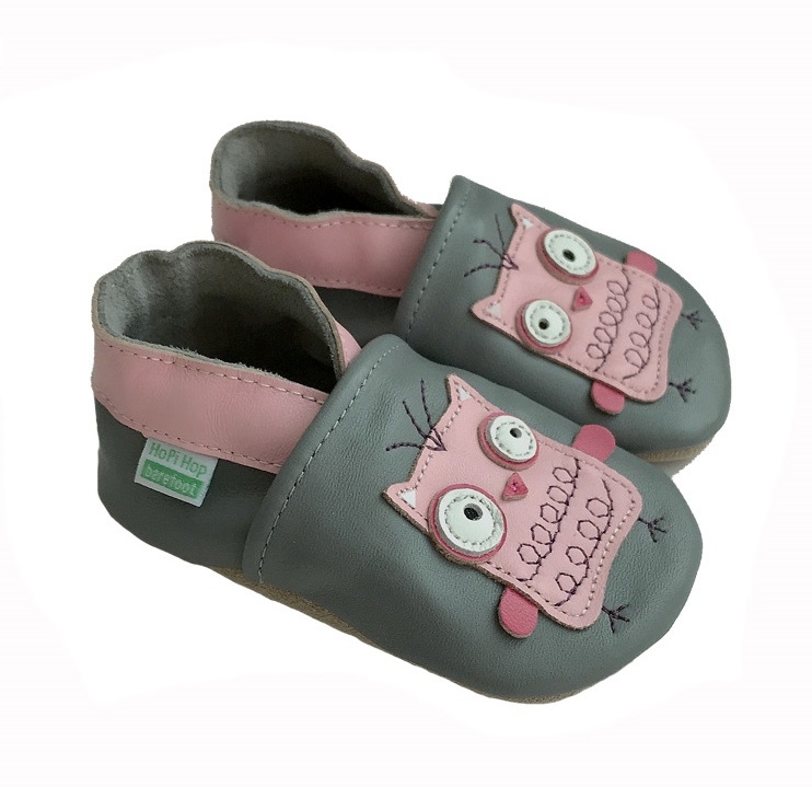 Hopi Hop Barefoot slippers Owl on grey