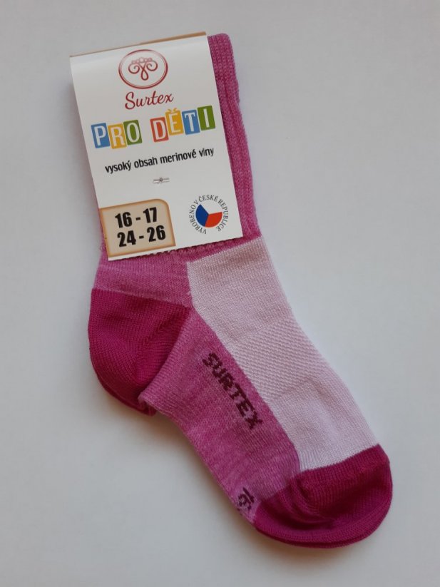 ponožky Surtex 50% merino růžové - dětské