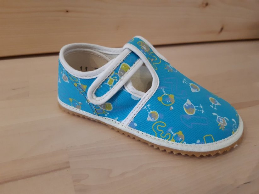slippers Jonap barefoot - light blue - animals and numbers